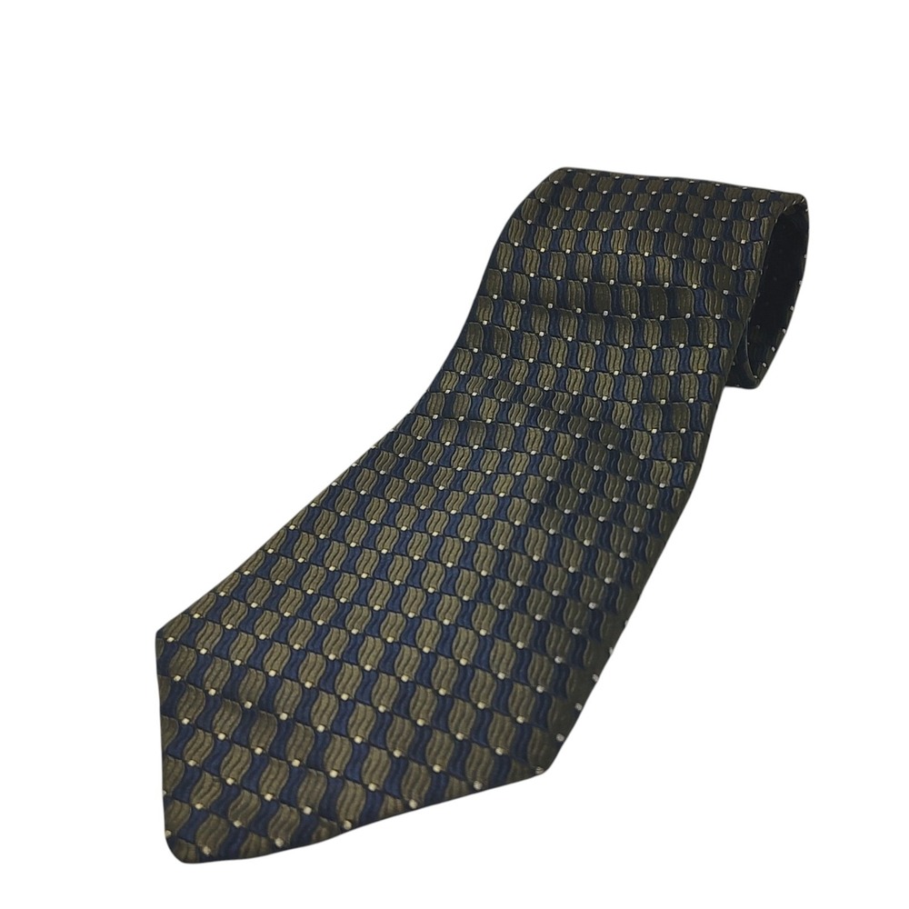 Louis Feraud Silk Tie Mens Necktie Geometric All Over Print Green Blue Made‎ US